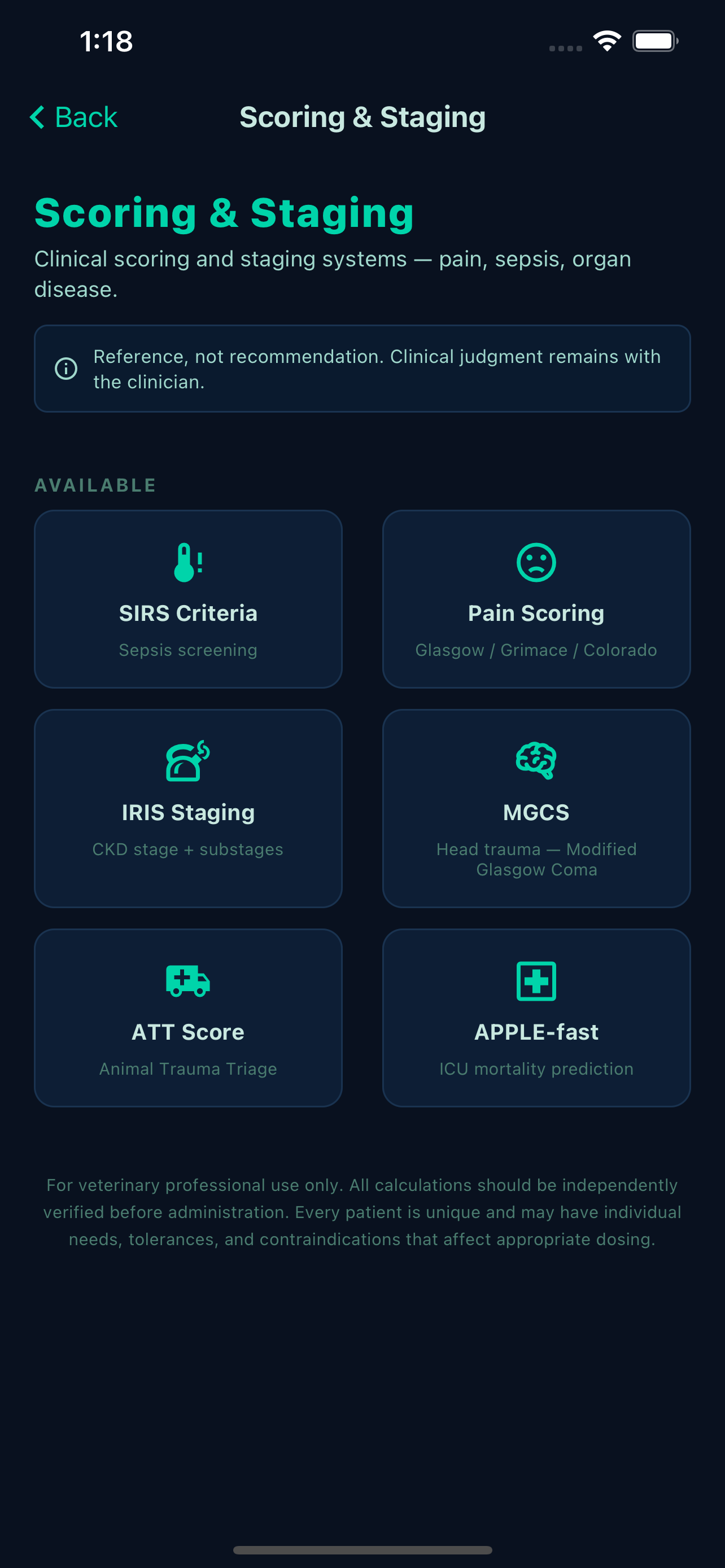Scoring and staging: SIRS criteria, pain scoring, IRIS staging, MGCS, ATT, APPLE-fast